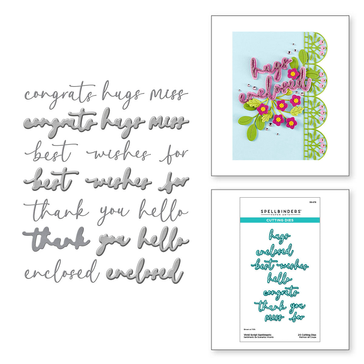 Spellbinders Vivid Script Sentiments Etched Dies s5-679