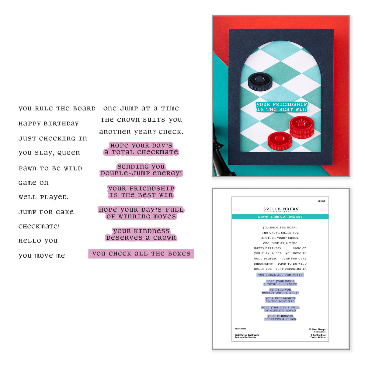 Spellbinders Well Played Sentiments Clear Stamp and Die Set sds-227