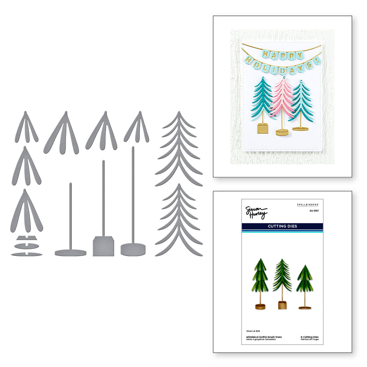 Spellbinders Whimsical Bottle Brush Trees Etched Dies s4-1397
