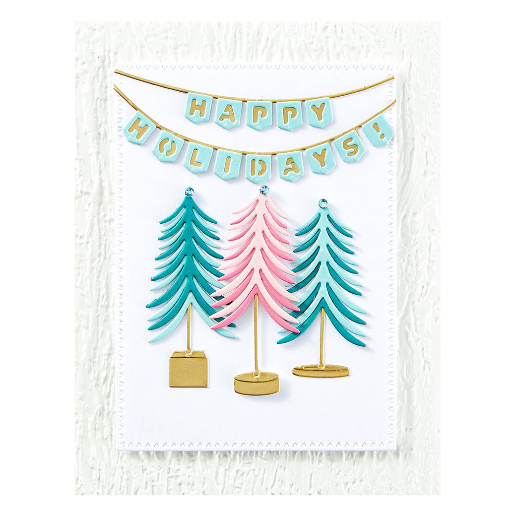 Spellbinders Whimsical Bottle Brush Trees Etched Dies s4-1397 happy holidays