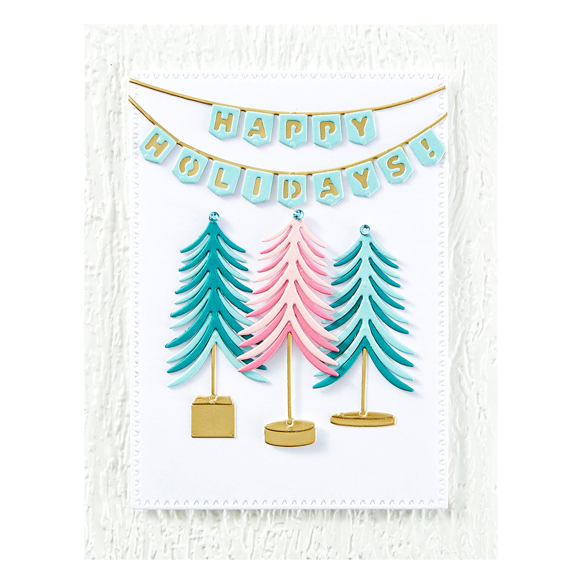 Spellbinders Whimsical Bottle Brush Trees Etched Dies s4-1397 happy holidays