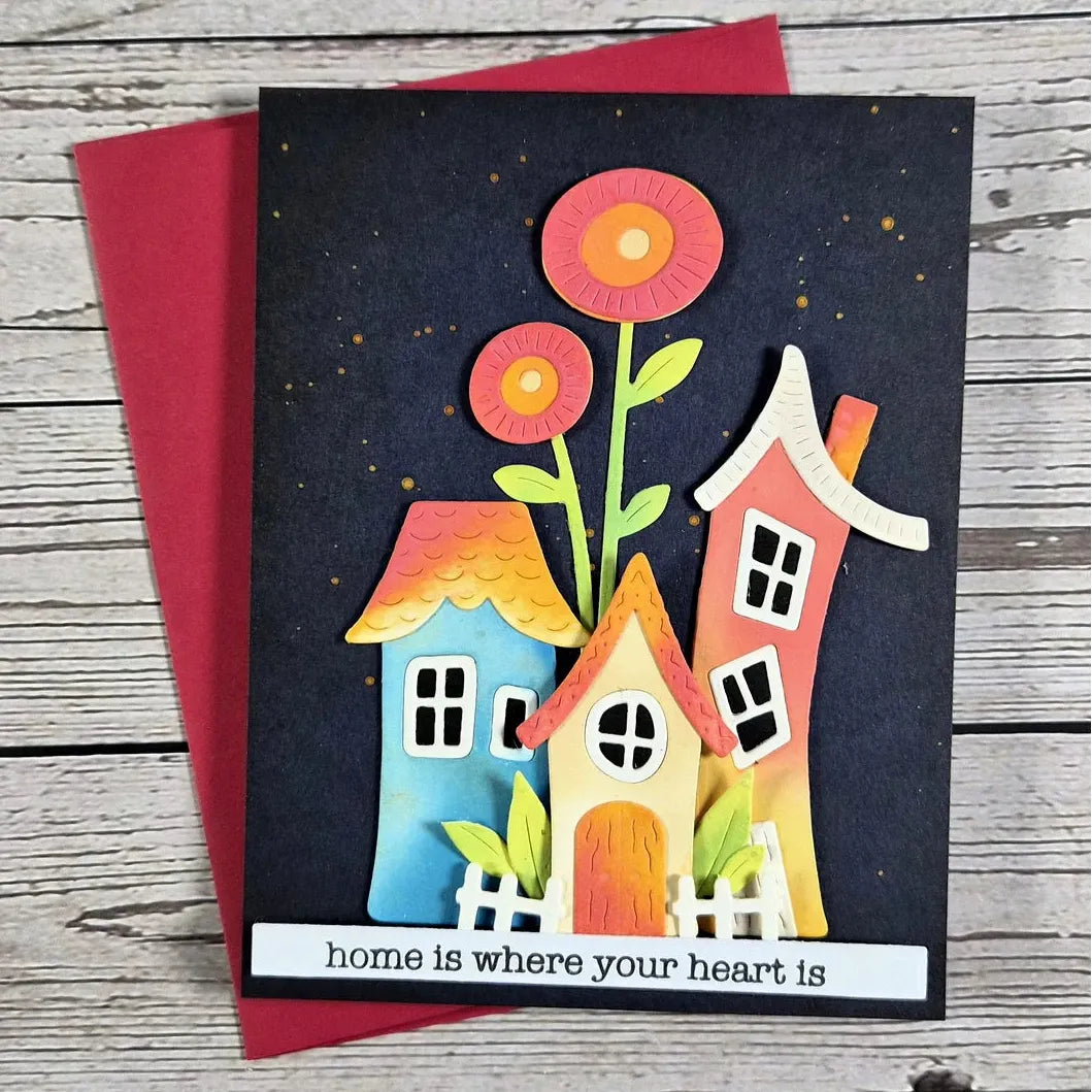 Spellbinders Whimsical Houses Etched Dies s5-746 home is where the heart is