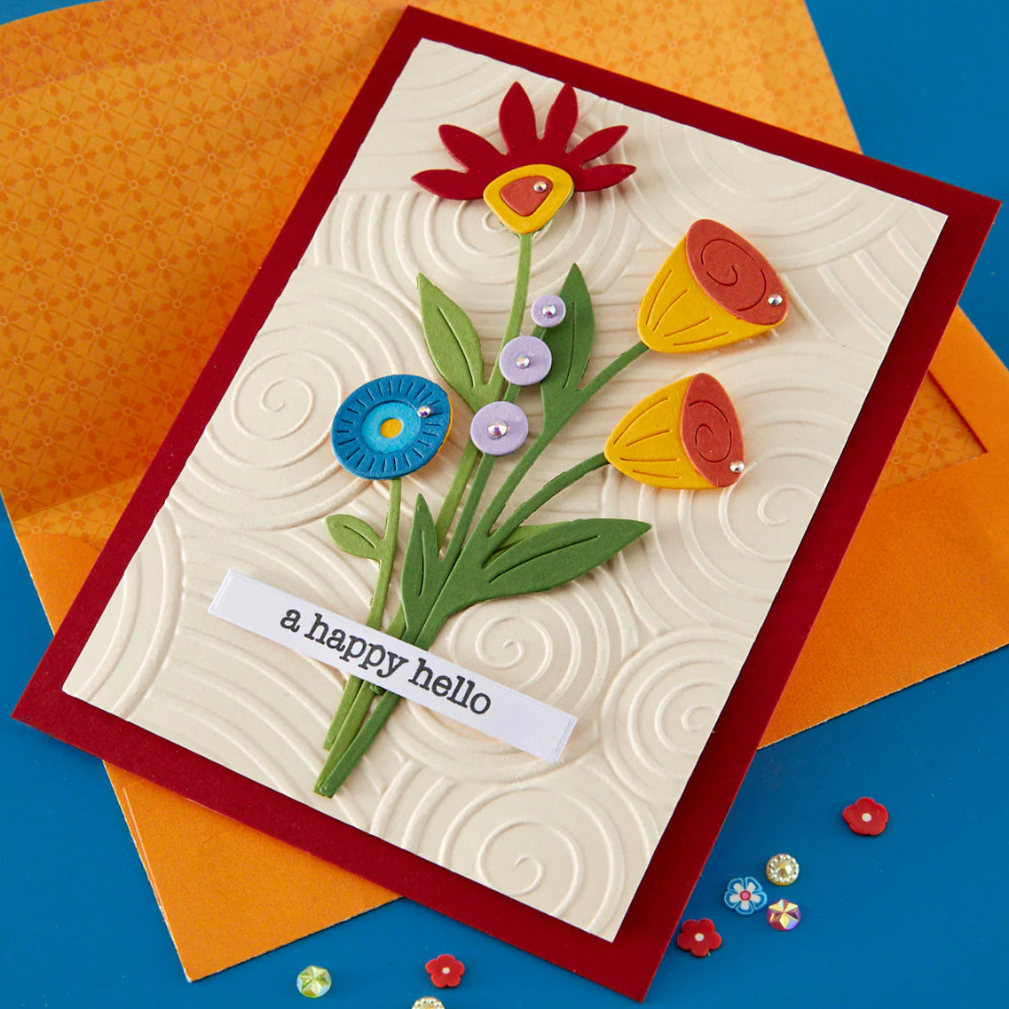 Spellbinders Whimsical Skies 3D Embossing Folder e3d-166 a happy hello