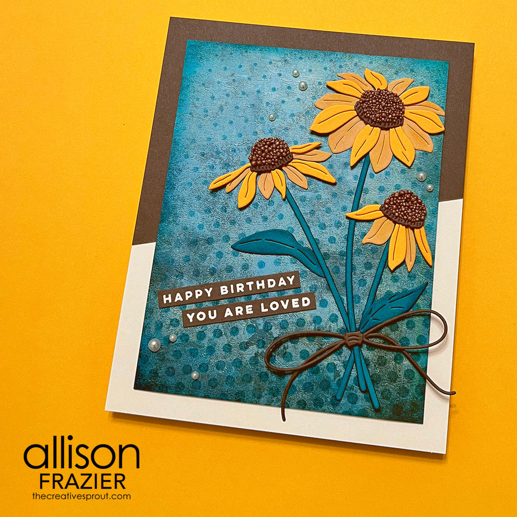 Spellbinders Wild Coneflowers Etched Dies s4-1540 sunflower brown bow happy birthday card allison frazier