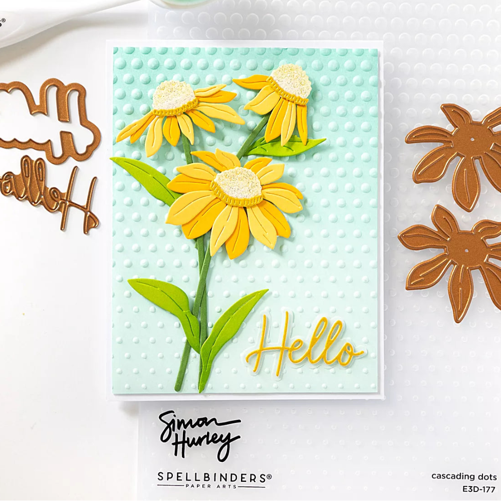 Spellbinders Wild Coneflowers Etched Dies s4-1540 yellow flowers hello card