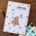 Spellbinders Wild Friends Clear Stamp Set stp-286 bear with hummingbird butterfly background livin the dream card