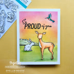 Spellbinders Wild Friends Clear Stamp Set stp-286 deer standing with rabbit  hummingbird so proud of you card