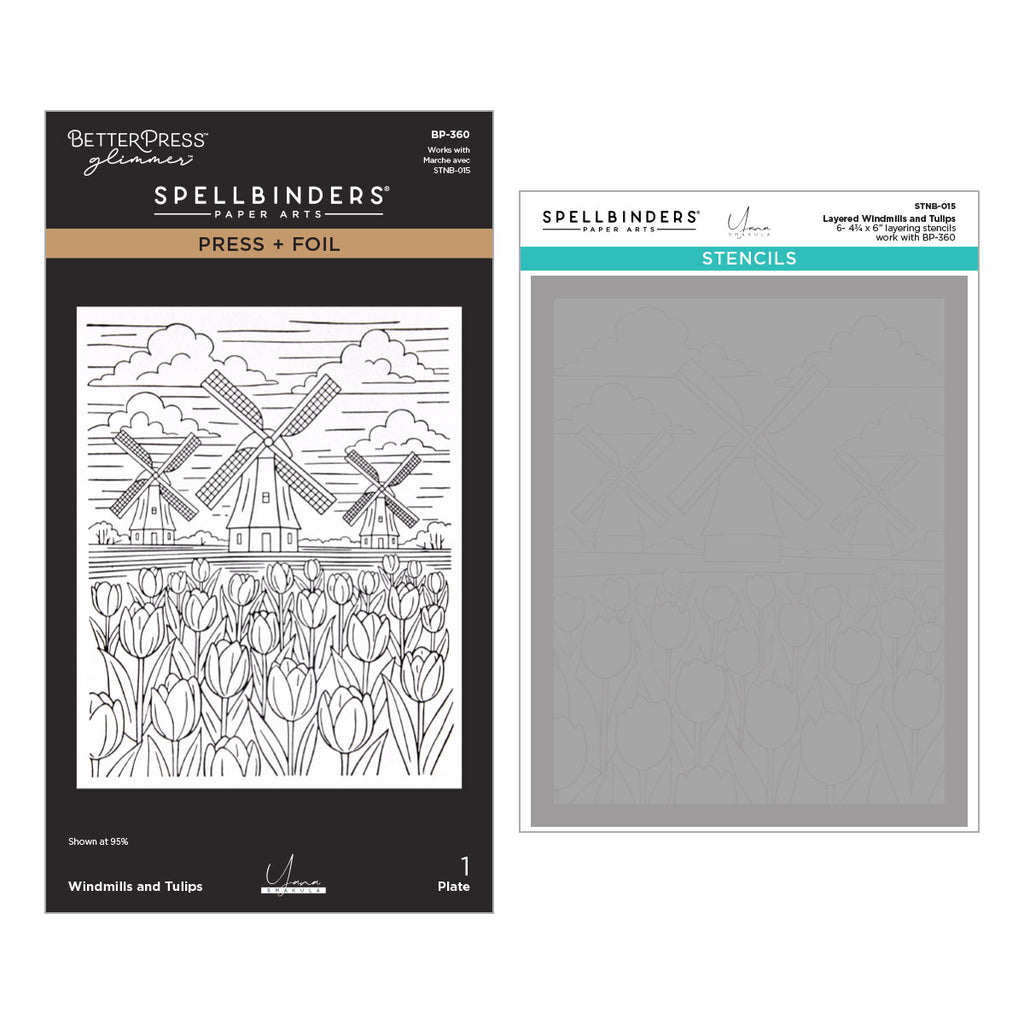 Spellbinders Windmills and Tulips Press and Foil Plate and Stencil Set bd-1071