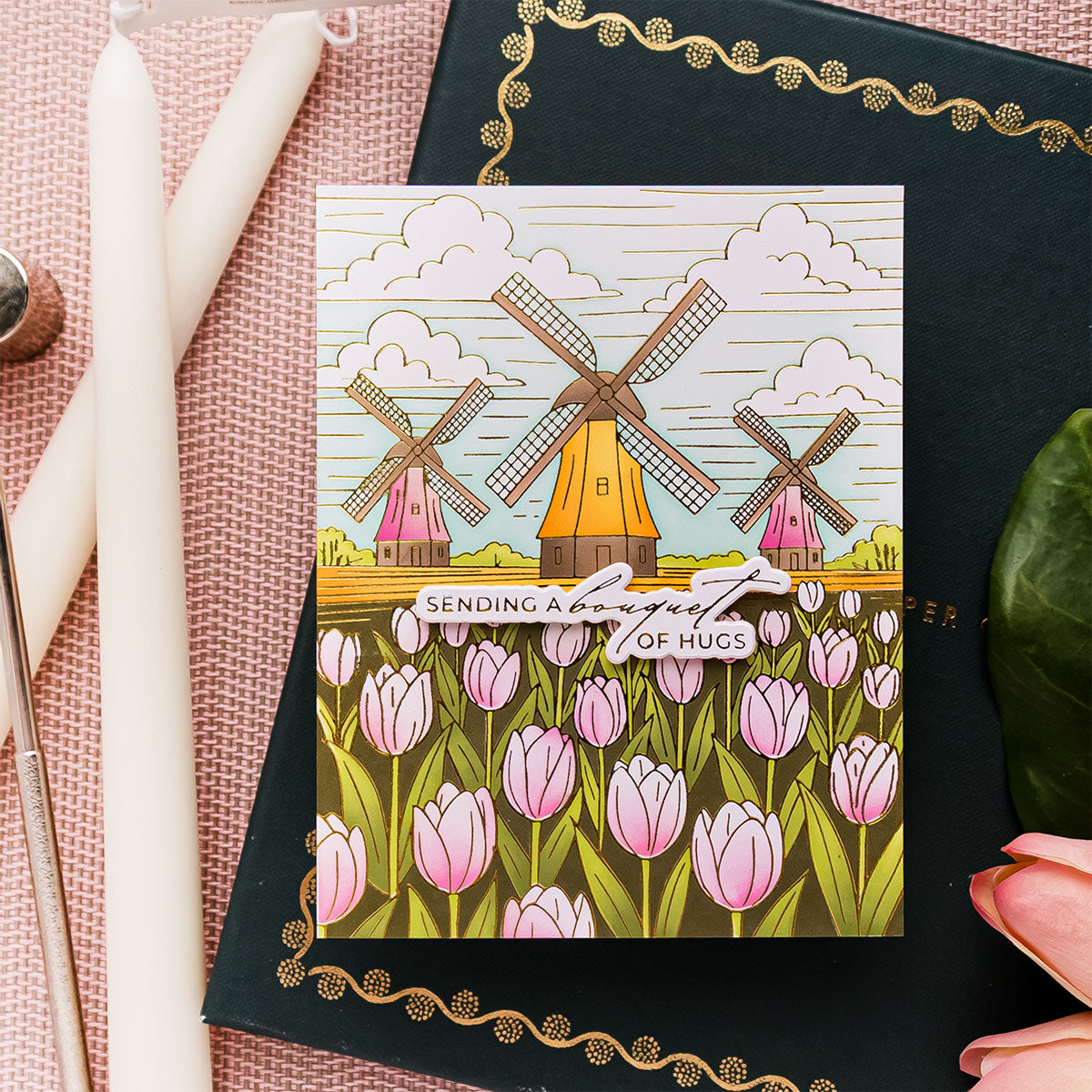 Spellbinders Windmills and Tulips Press and Foil Plate and Stencil Set bd-1071 hugs