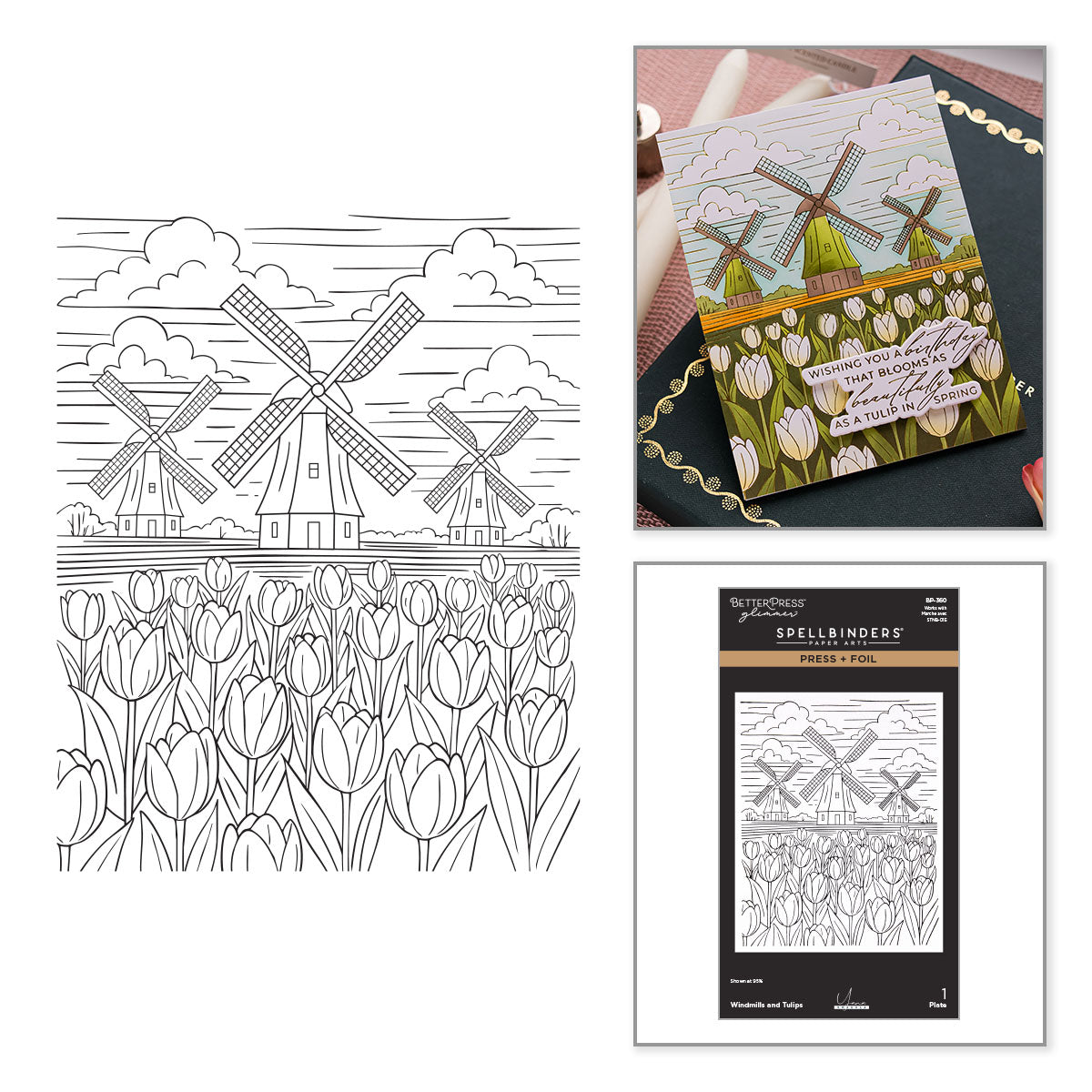 Spellbinders Windmills and Tulips Press and Foil Plate bp-360