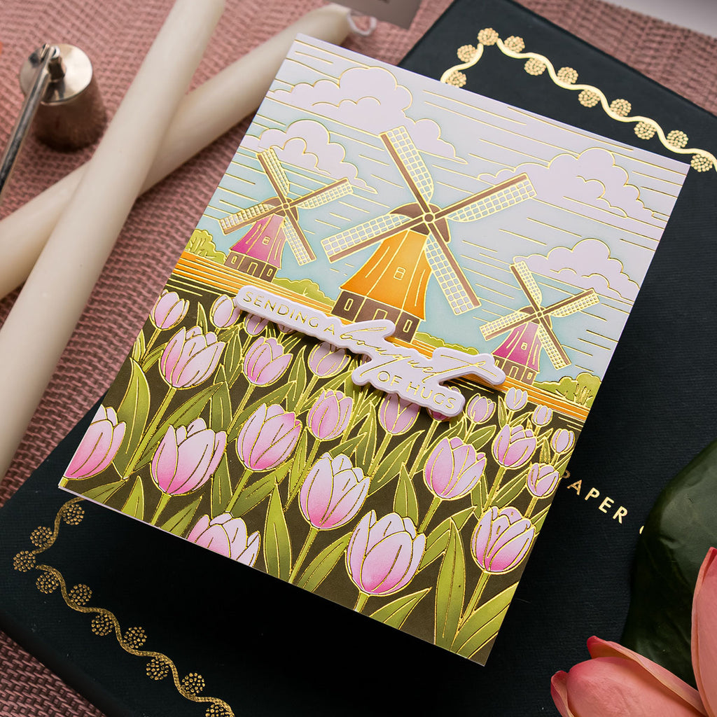 Spellbinders Windmills and Tulips Press and Foil Plate bp-360 hugs | color-code:ALT02