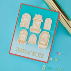Spellbinders Windows with a View Press and Foil Plate and Die Set bp-366 curtains bed plants flowers just a note card
