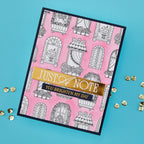 Spellbinders Windows with a View Press and Foil Plate and Die Set bp-366 pink background curtains garden beds jut a note card