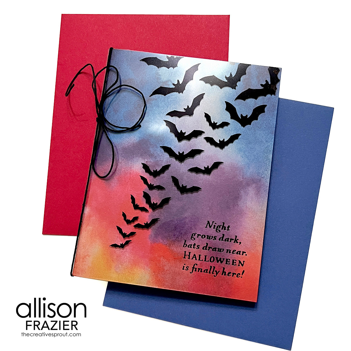 Spellbinders Winged Shadows Press and Foil Plates bp-385 bats in sky halloween card allison frazier