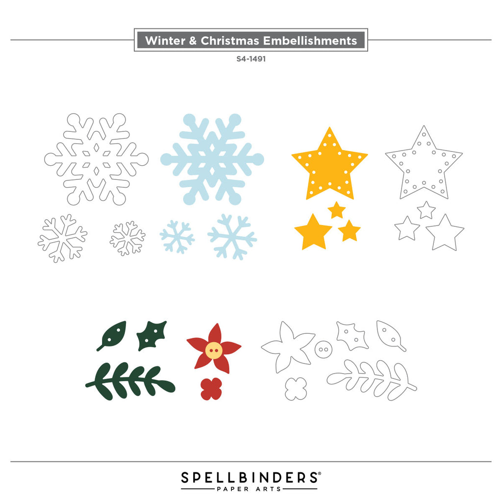 Spellbinders Winter and Christmas Embellishments Etched Dies s4-1491 assembly