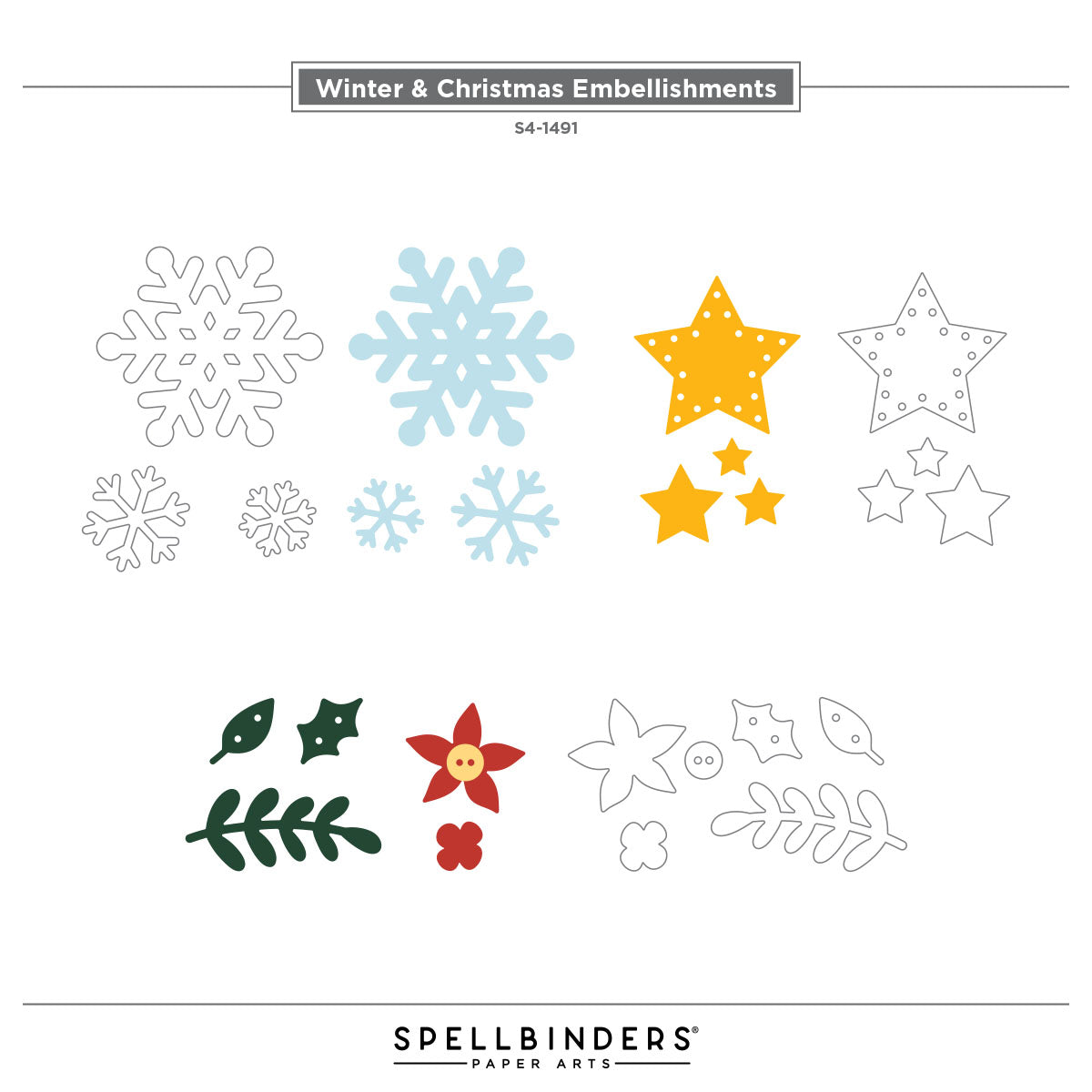 Spellbinders Winter and Christmas Embellishments Etched Dies s4-1491 assembly