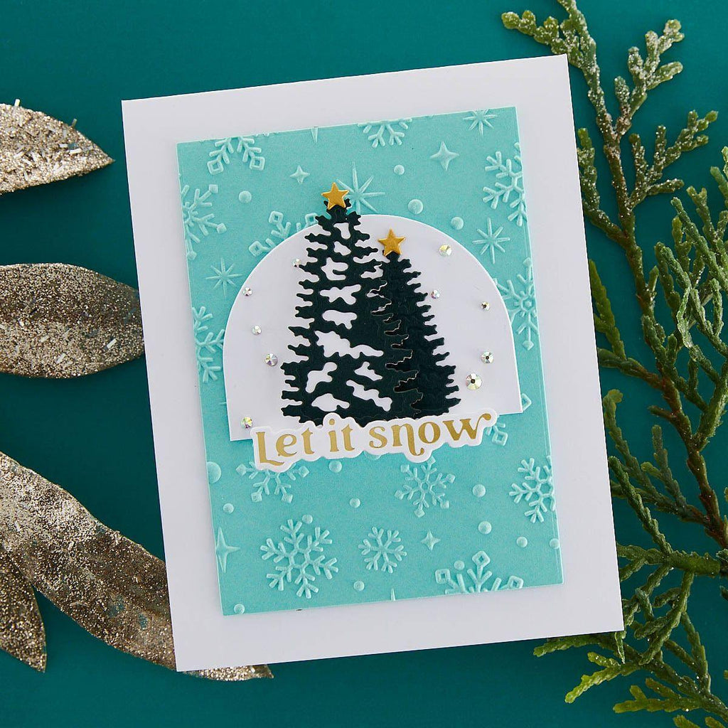 Spellbinders Wonderful Winter Sentiments Press and Foil Plate and Die Set bp-391 christmas trees snowflakes let it snow card