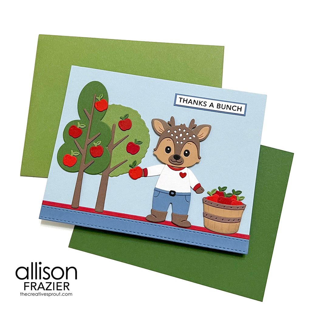 Spellbinders Woodland Trio Etched Dies s5-738 deer picking apples trees thanks a bunch card allison frazier