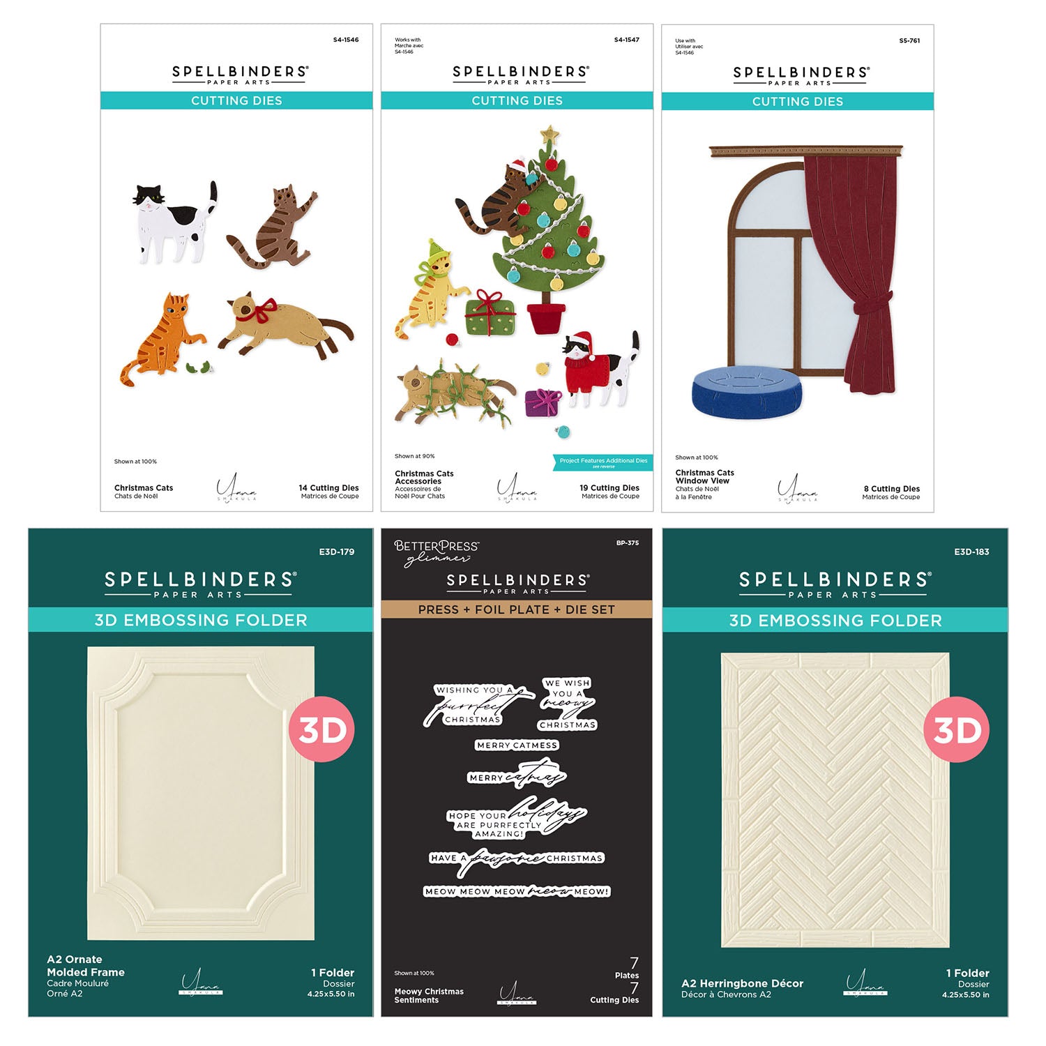 Spellbinders Yana's Christmas Cats I Want It All Press and Foil, Die and Folder Bundle