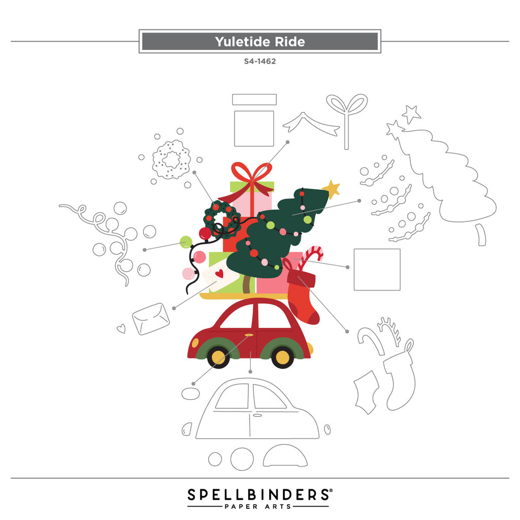 Spellbinders Yuletide Ride Etched Dies s4-1462 assembly guide