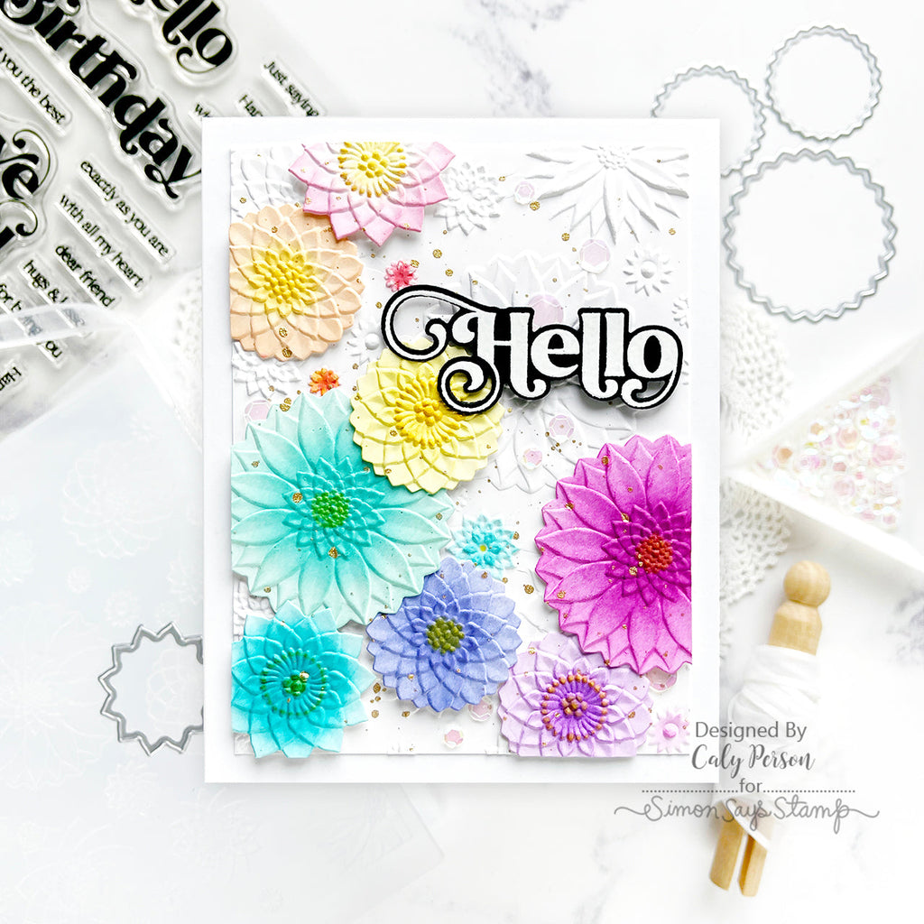 Simon Says Embossing Folders and Cutting Dies Spinning Blossoms sfd453 DieCember Hello Card | color-code:ALT01