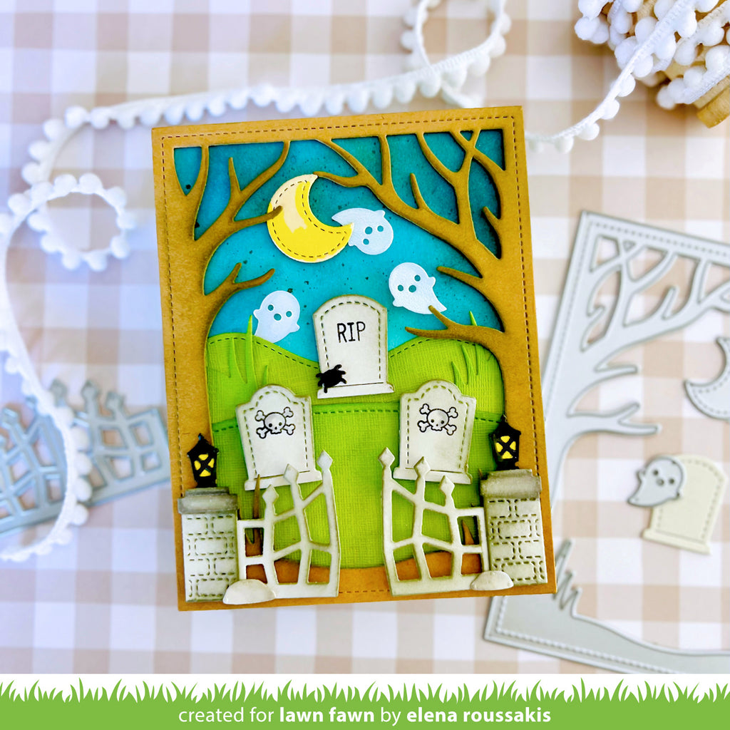 Lawn Fawn Spooky Gate Dies lf3244 graveyard scene