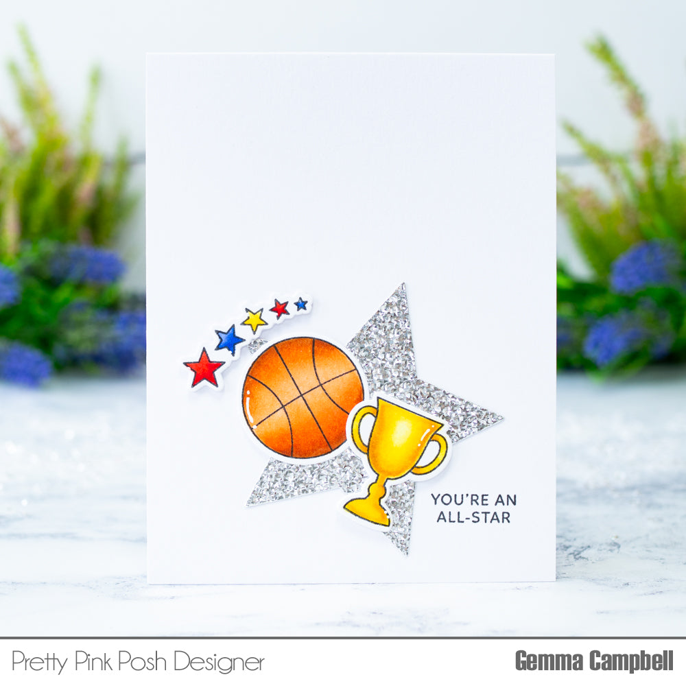 Pretty Pink Posh Sports Clear Stamp and Die Set trophy
