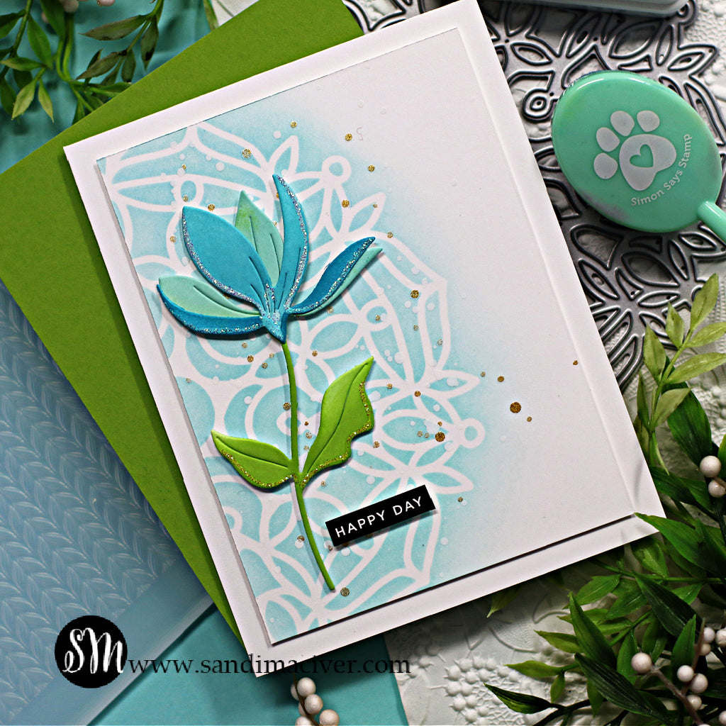 Simon Says Stamp Stencil Spring Floral Mandala 1014st Splendor Birthday Card | color-code:ALT01