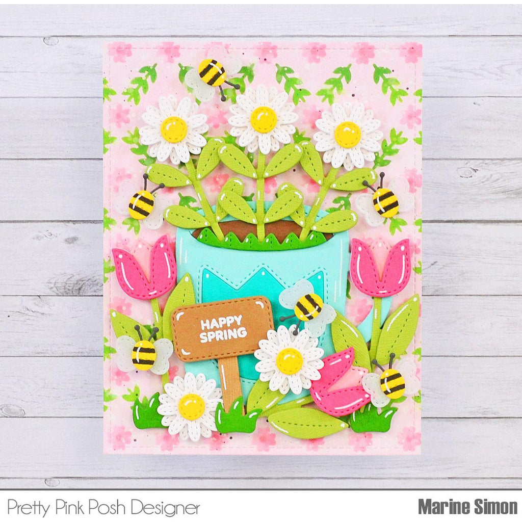 Pretty Pink Posh Layered Floral Vines Stencils bumble bees