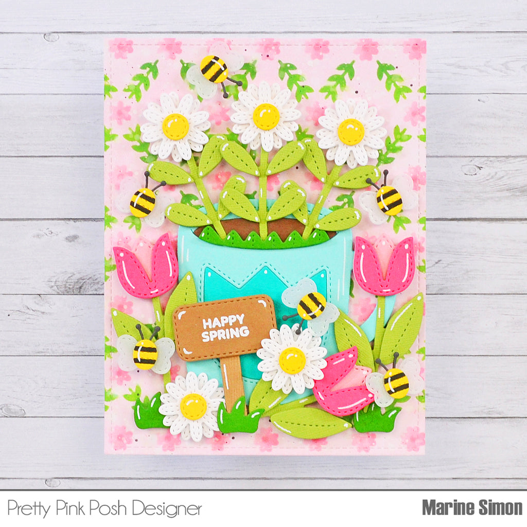 Pretty Pink Posh Layered Floral Vines Stencils bumble bees