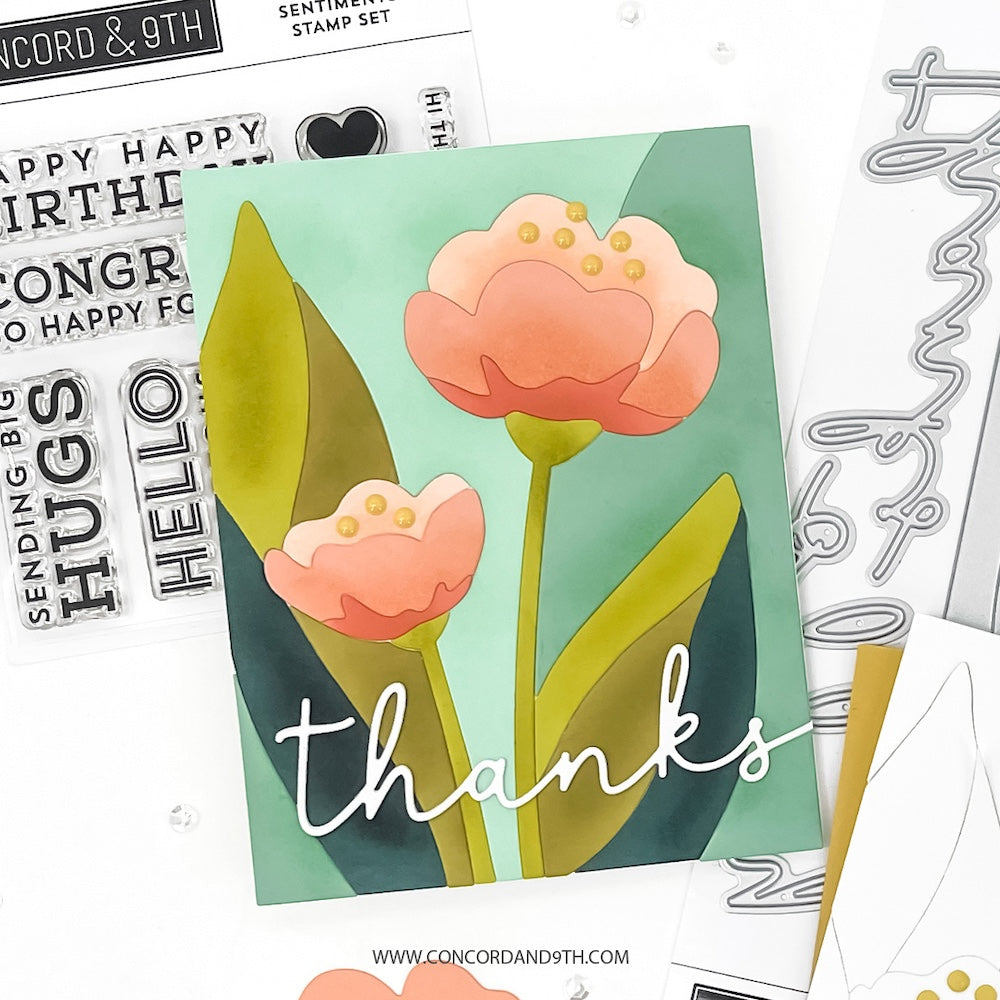 Concord & 9th Spring Print Sentiments Die Set 12124 flower