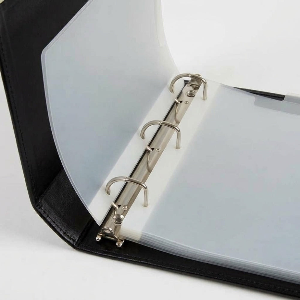 Stampabilities Black Faux Leather Stamp Storage Binder D-Rings Close Up