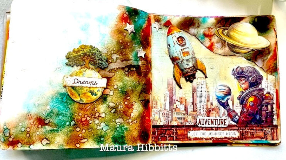 Stamperia A New Beginning 8x8 Paper sbbs140 spaceship planets stars adventure card maura hibbitts | color-code:ALT01