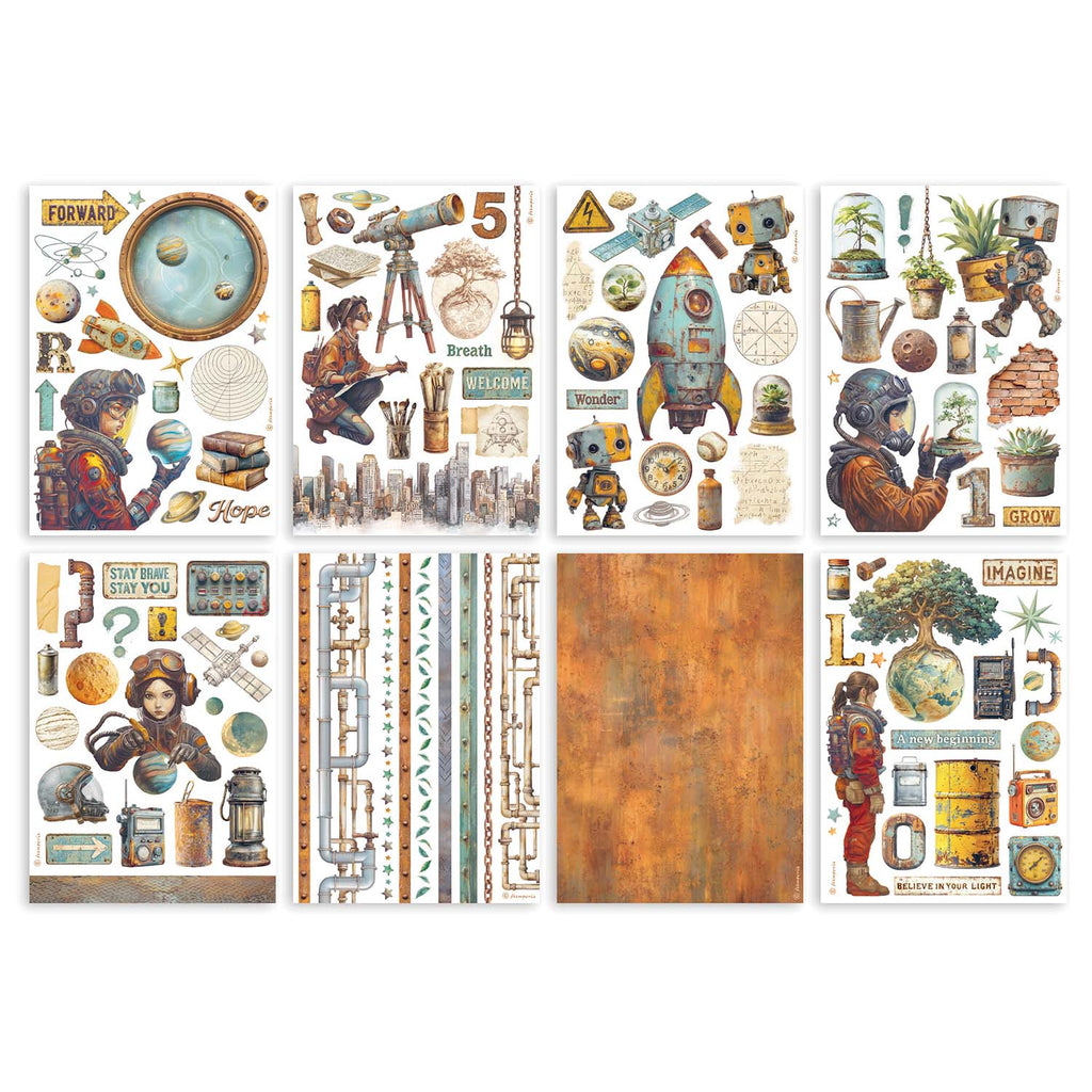 Stamperia A New Beginning A5 Washi Pad sbw31 pipes