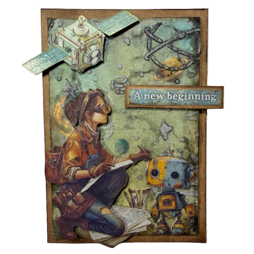 Stamperia A New Beginning Planetary Stencil kstdl156 cute robot