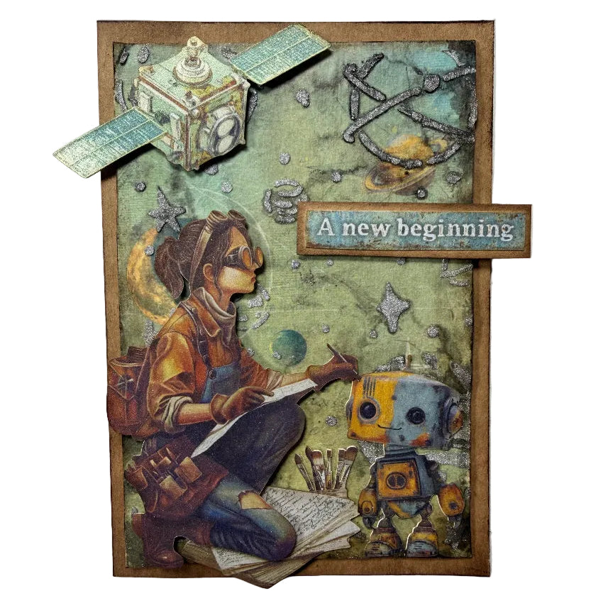 Stamperia A New Beginning Rice Paper A6 Backgrounds dfsak6052 cute robot