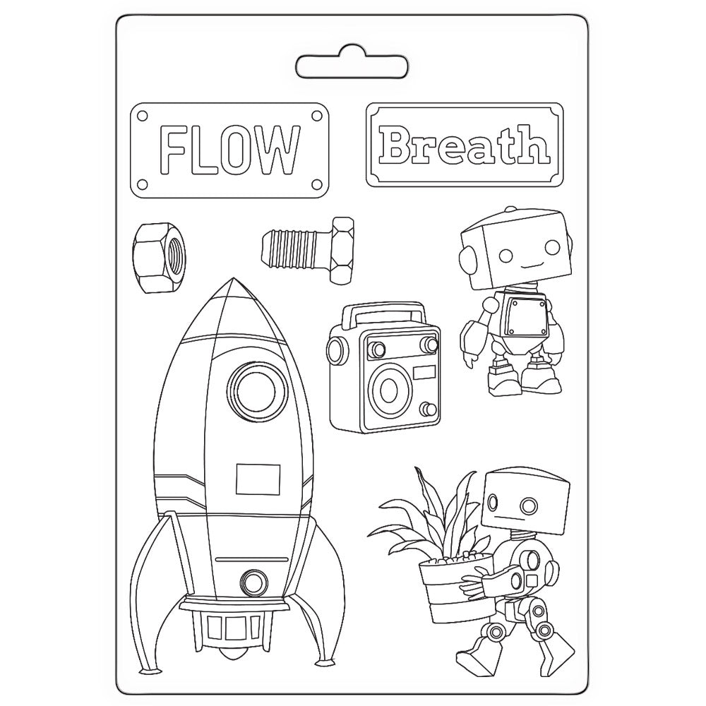 Stamperia A New Beginning Spaceship And Robot A5 Soft Mold k3pta5679 screw