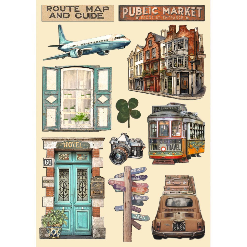 Stamperia Art Of Travelling Colored Wooden Shapes A5 klsp177

