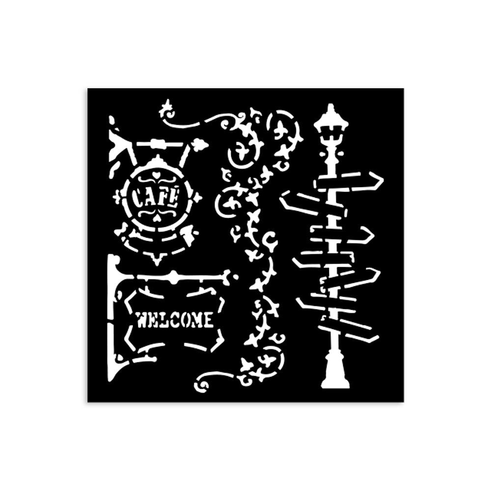 Stamperia Art Of Travelling Steet Lamp And Sign Stencil kstds08

