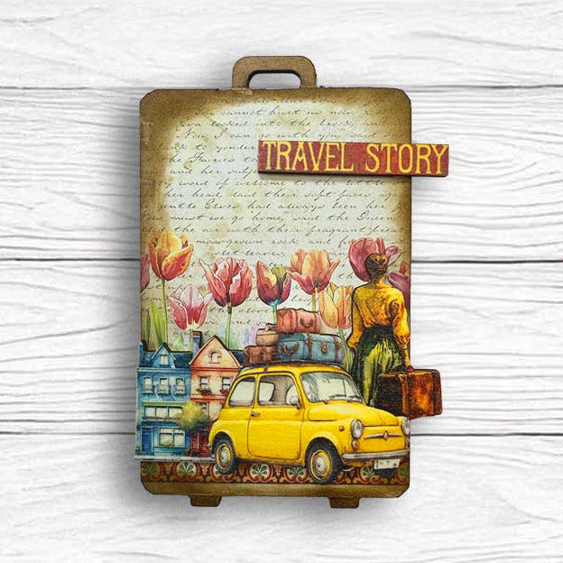 Stamperia Art of Travelling Ephemera dflct79 yellow car