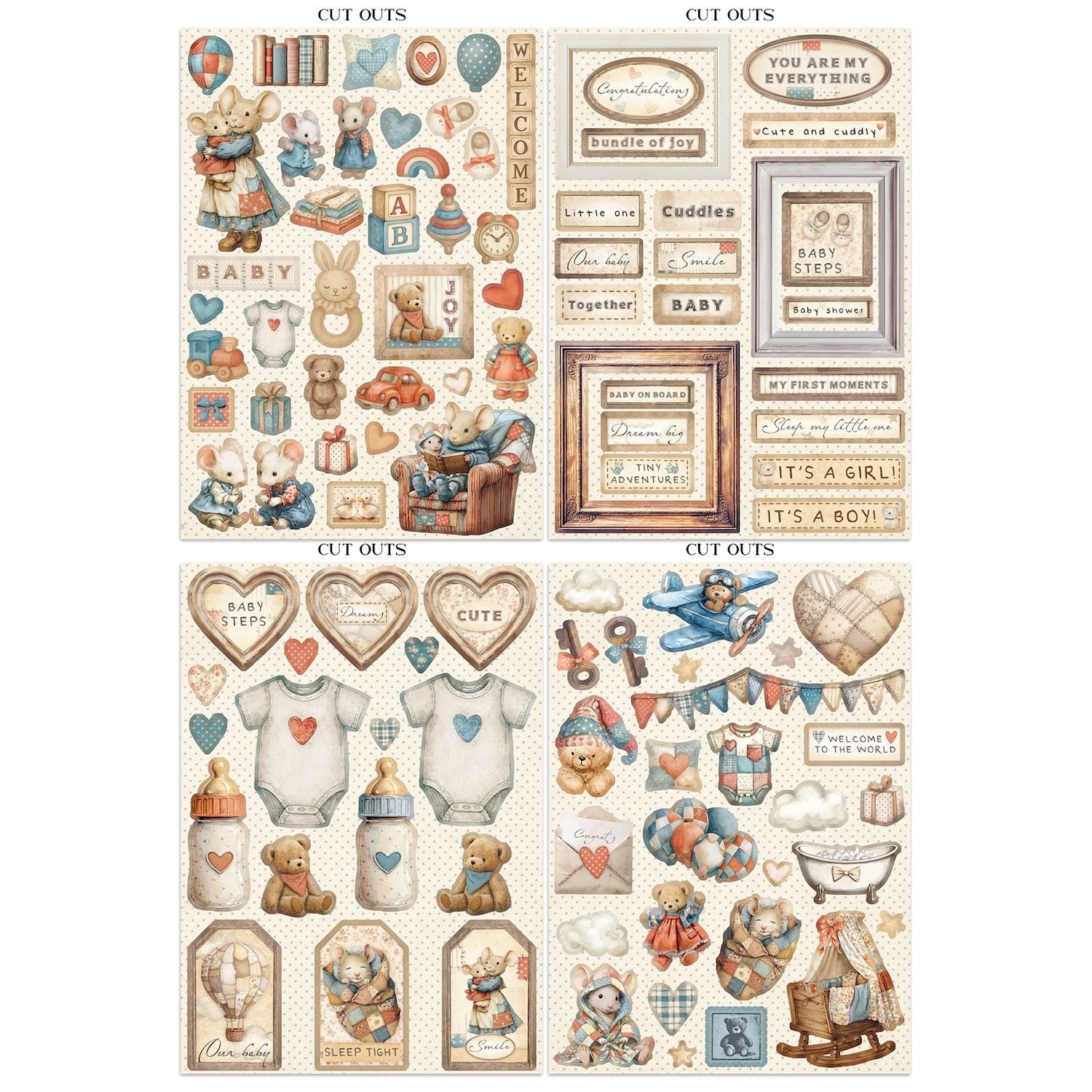 Stamperia - Baby - Junk Journal Stickers, Backgrounds, Cut-Outs