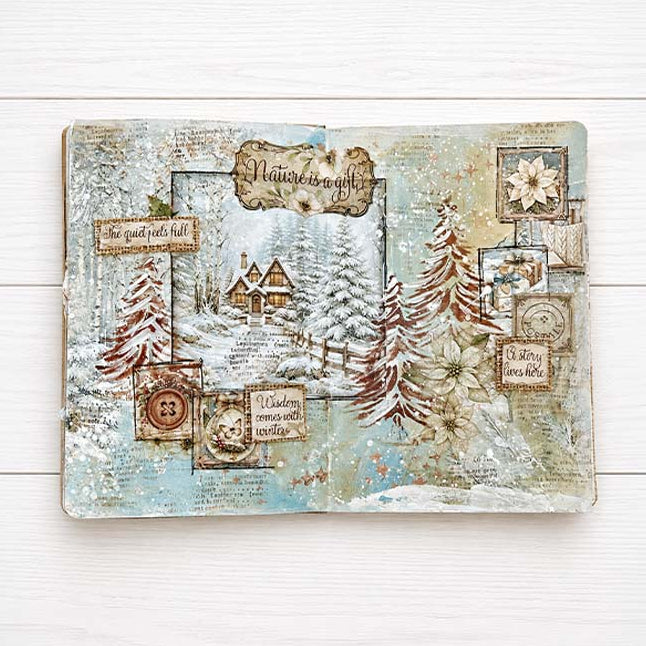 Stamperia Christmas Deers 10x5 Stencil kstdl169 house with snow flowers snow trees