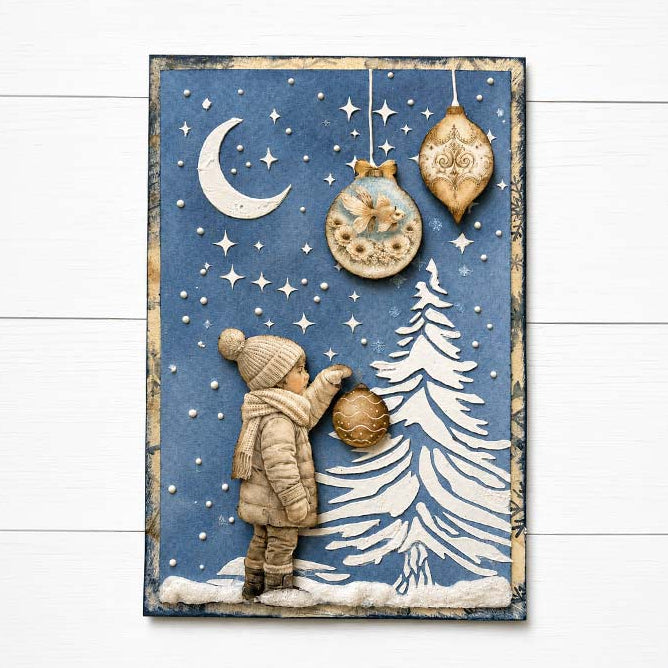 Stamperia Christmas Deers 10x5 Stencil kstdl169 moon stars ornaments card