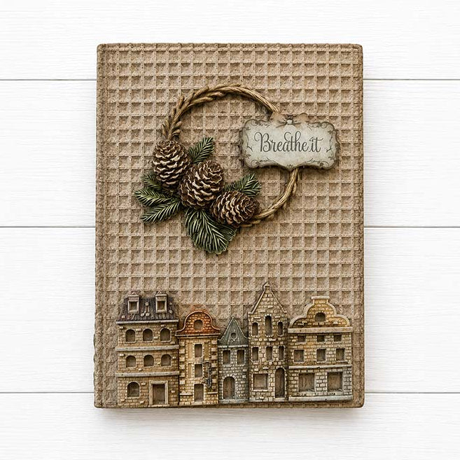 Stamperia Christmas Garlands A5 Silicone Mould kacma618 christmas wreath acorns buildings