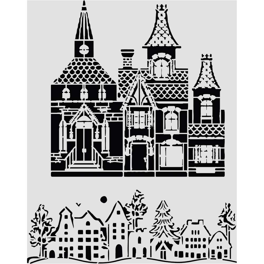 Stamperia Christmas House 8x10 Stencil kstd216