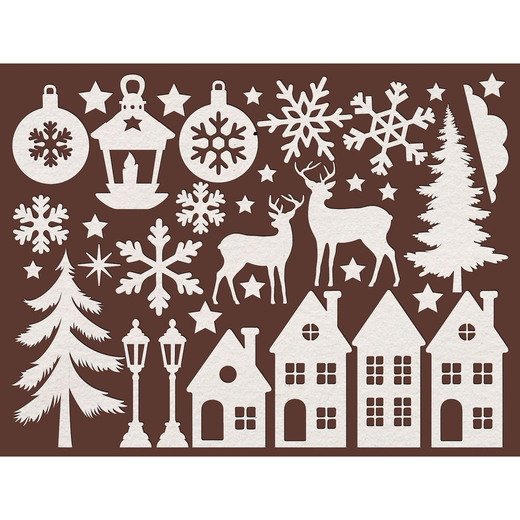 Stamperia Christmas Laser Cut Paper Shapes sbcu002 snowflake deer houses