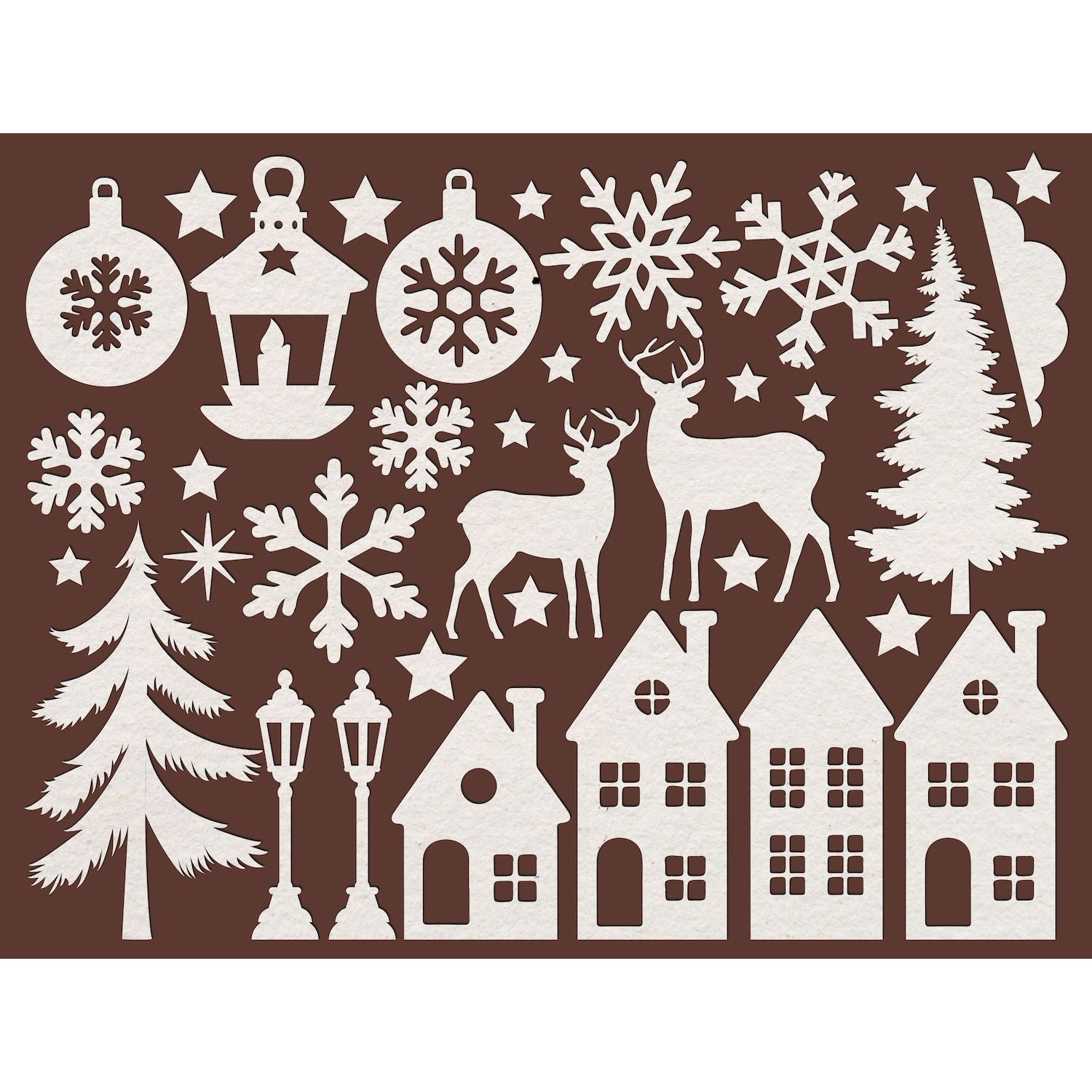Stamperia Christmas Laser Cut Paper Shapes sbcu002 snowflake deer houses