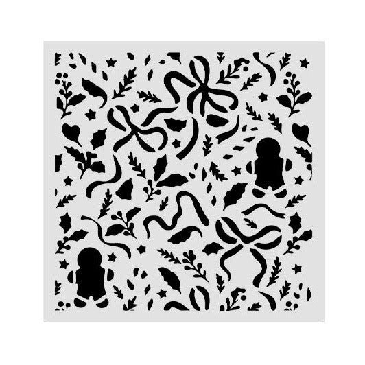 Stamperia Christmas Ribbons and Gingerbread 5x5 Stencil kstds74