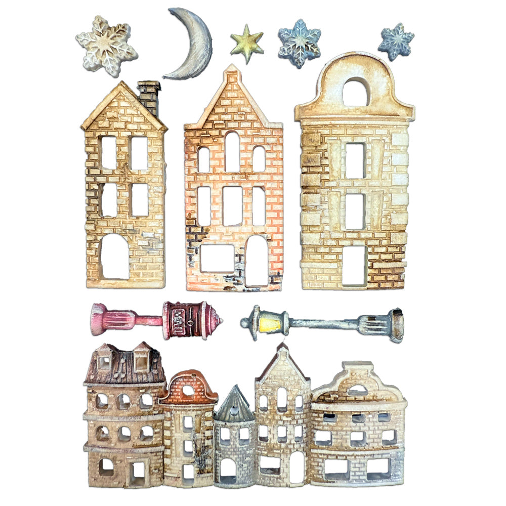 Stamperia Christmas Village A5 Silicone Mould kacma616 house steet lamps
