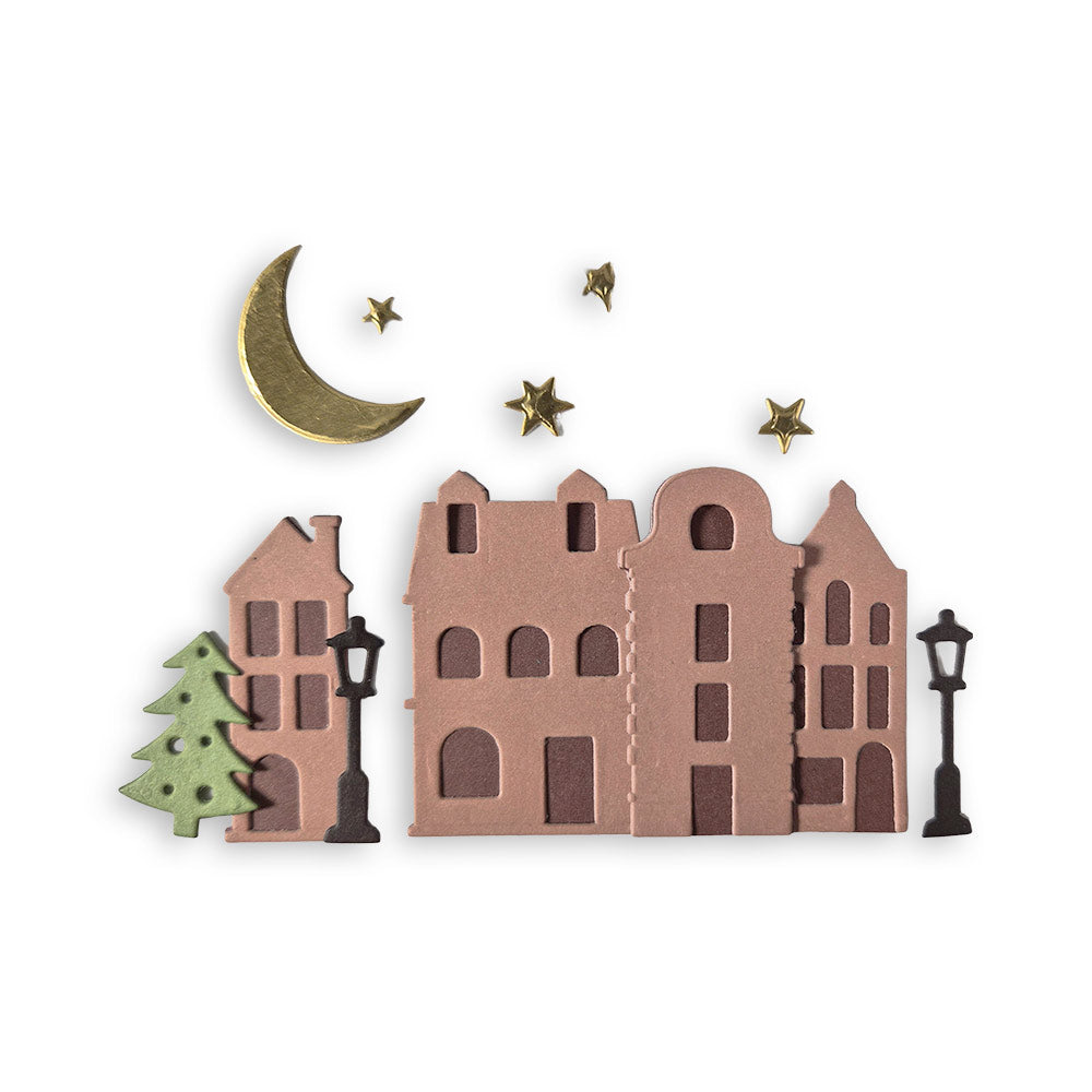 Stamperia Christmas Village Dies sft25 buildings tree moon